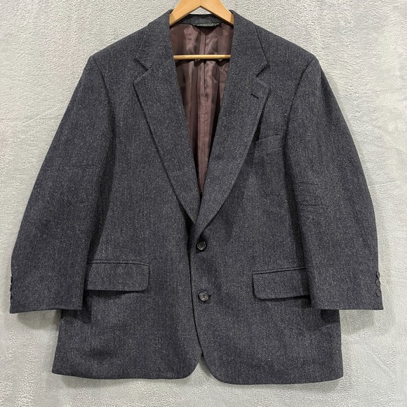 VTG Broadmoor &‎ Pike Sport Coat Mens 44R Blue Herringbone Wool Tweed USA